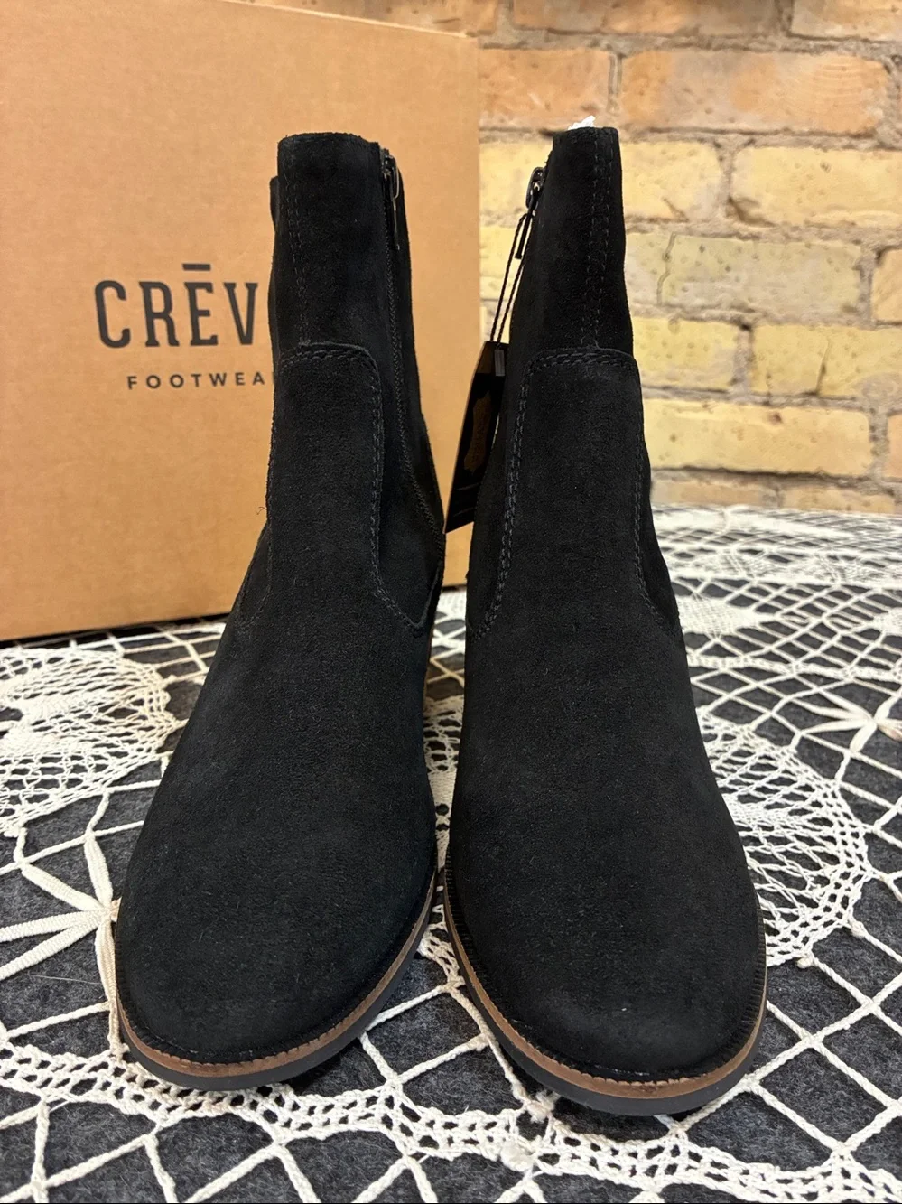 Crevo Jade Black Suede Ankle Boots with Leopard-Print Block Heel, 7 - Picture 3 of 7